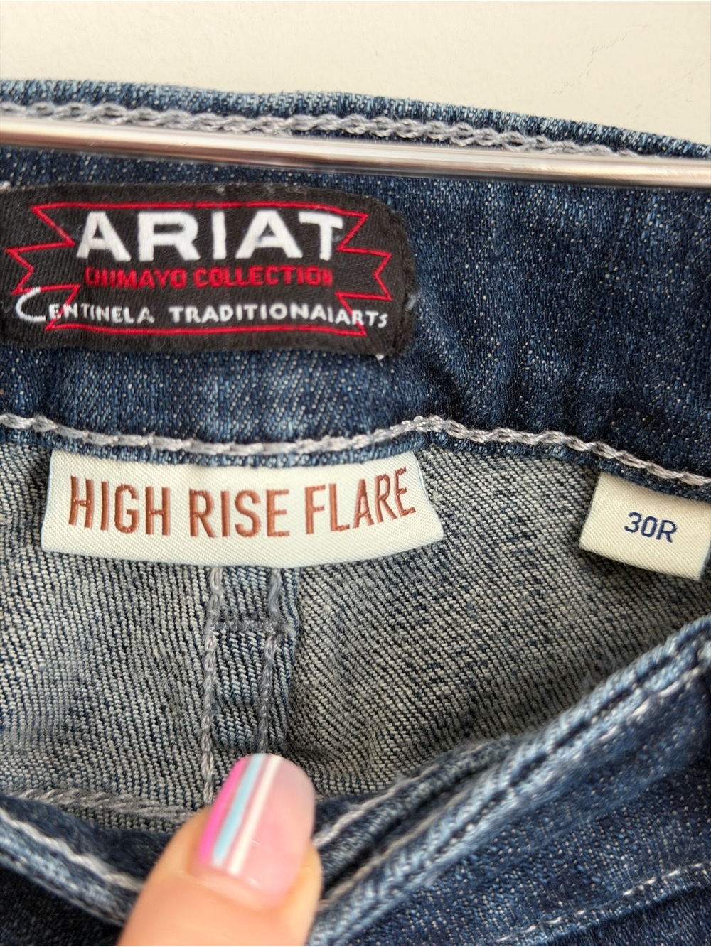 Ariat Jeans Womens 30R Blue Denim High Rise Flare Chimayo Aztec Cowgirl Western - Picture 4 of 11